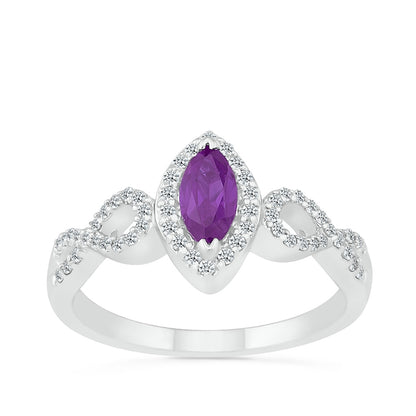 Marquise Amethyst & 1/4 ct. tw. Diamond Halo Twist Ring in 10K White Gold