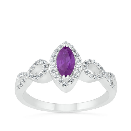 Marquise Amethyst & 1/4 ct. tw. Diamond Halo Twist Ring in 10K White Gold