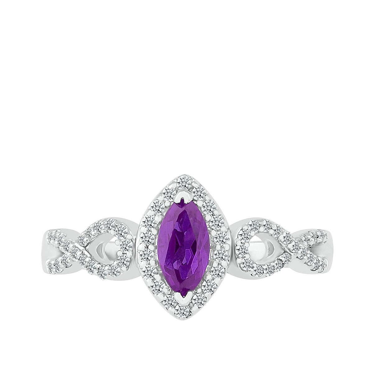Marquise Amethyst & 1/4 ct. tw. Diamond Halo Twist Ring in 10K White Gold front view
