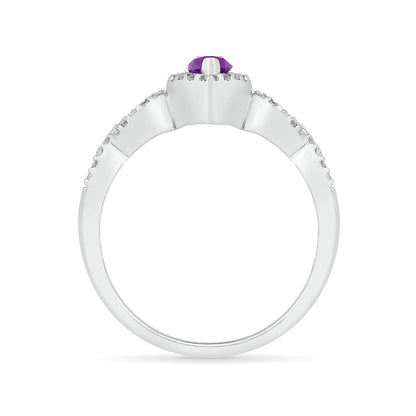 Marquise Amethyst & 1/4 ct. tw. Diamond Halo Twist Ring in 10K White Gold close-up detail
