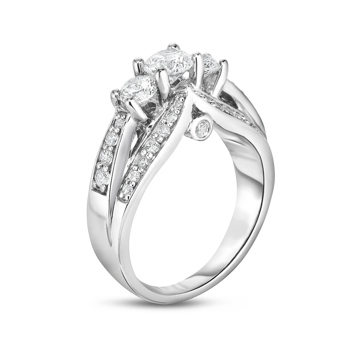 1-1/2 ct. tw. Round 3-Stone Diamond Engagement Ring in 14K White Gold front view