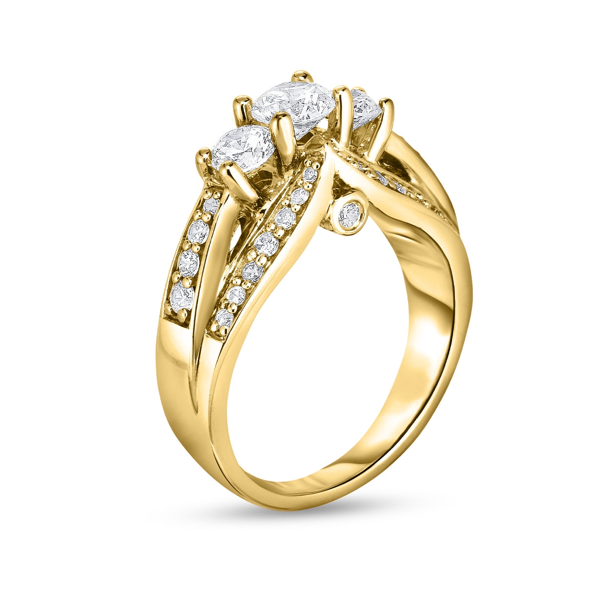 1-1/2 ct. tw. Round 3-Stone Diamond Engagement Ring in 14K Yellow Gold front view