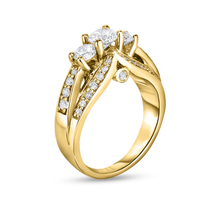 1-1/2 ct. tw. Round 3-Stone Diamond Engagement Ring in 14K Yellow Gold front view