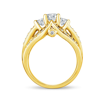 1-1/2 ct. tw. Round 3-Stone Diamond Engagement Ring in 14K Yellow Gold close-up detail