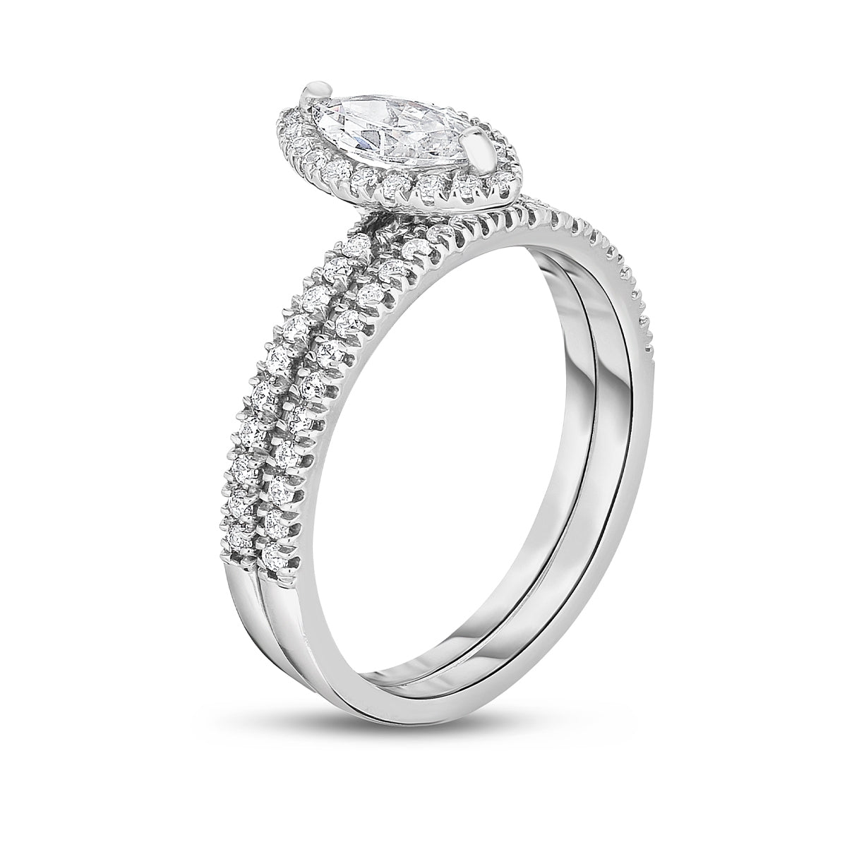 Amaura 1 ct. tw. Marquise Diamond Halo Wedding Set in 14K White Gold front view