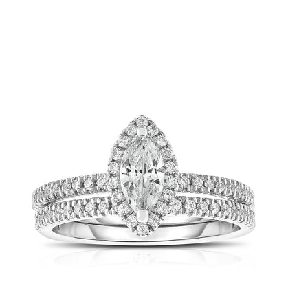 Amaura 1 ct. tw. Marquise Diamond Halo Wedding Set in 14K White Gold