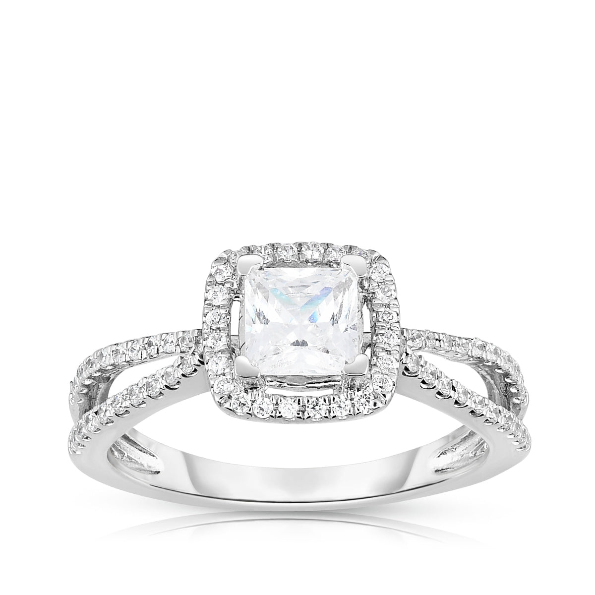 Amaura 7/8 ct. tw. Princess Cut Diamond Floating Halo Split Shank Engagement Ring in 14K White Gold
