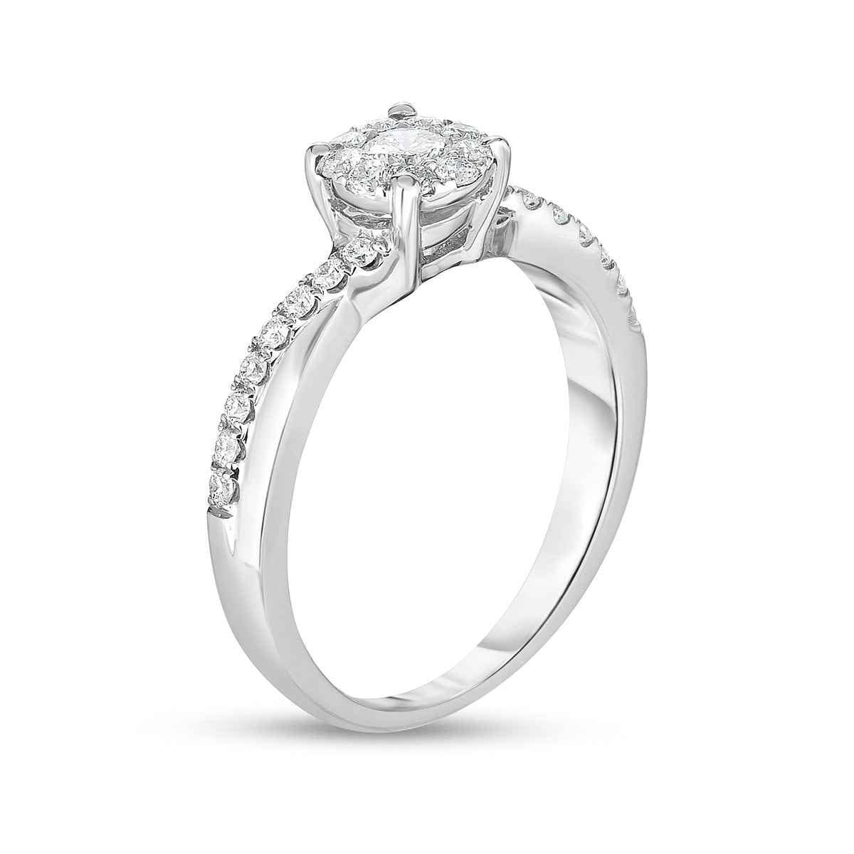 True Promise 1/2 ct. tw. Diamond Cluster Twist Engagement Ring in 10K White Gold front view