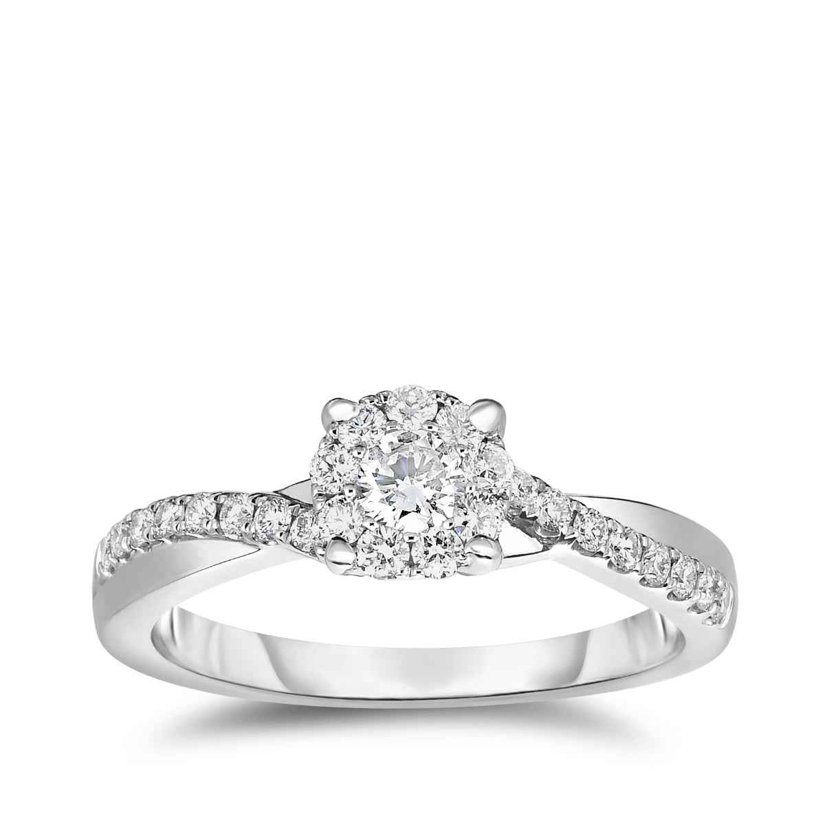 True Promise 1/2 ct. tw. Diamond Cluster Twist Engagement Ring in 10K White Gold