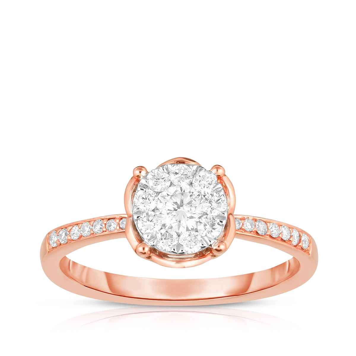 Fairytale Diamonds 3/8 ct. tw. Diamond Cluster Scalloped Halo Engagement Ring with European Shank in 14K Pink & White Gold