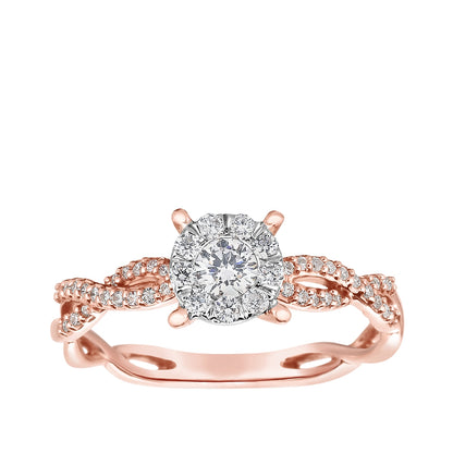 Timeless 3/8 ct. tw. Round Diamond Halo Twist Engagement Ring in 10K Pink Gold