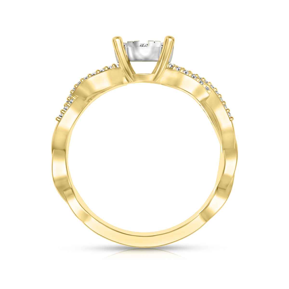 Fairytale Diamonds 3/8 ct. tw. Round Diamond Halo Twist Engagement Ring in 10K Yellow Gold close-up detail