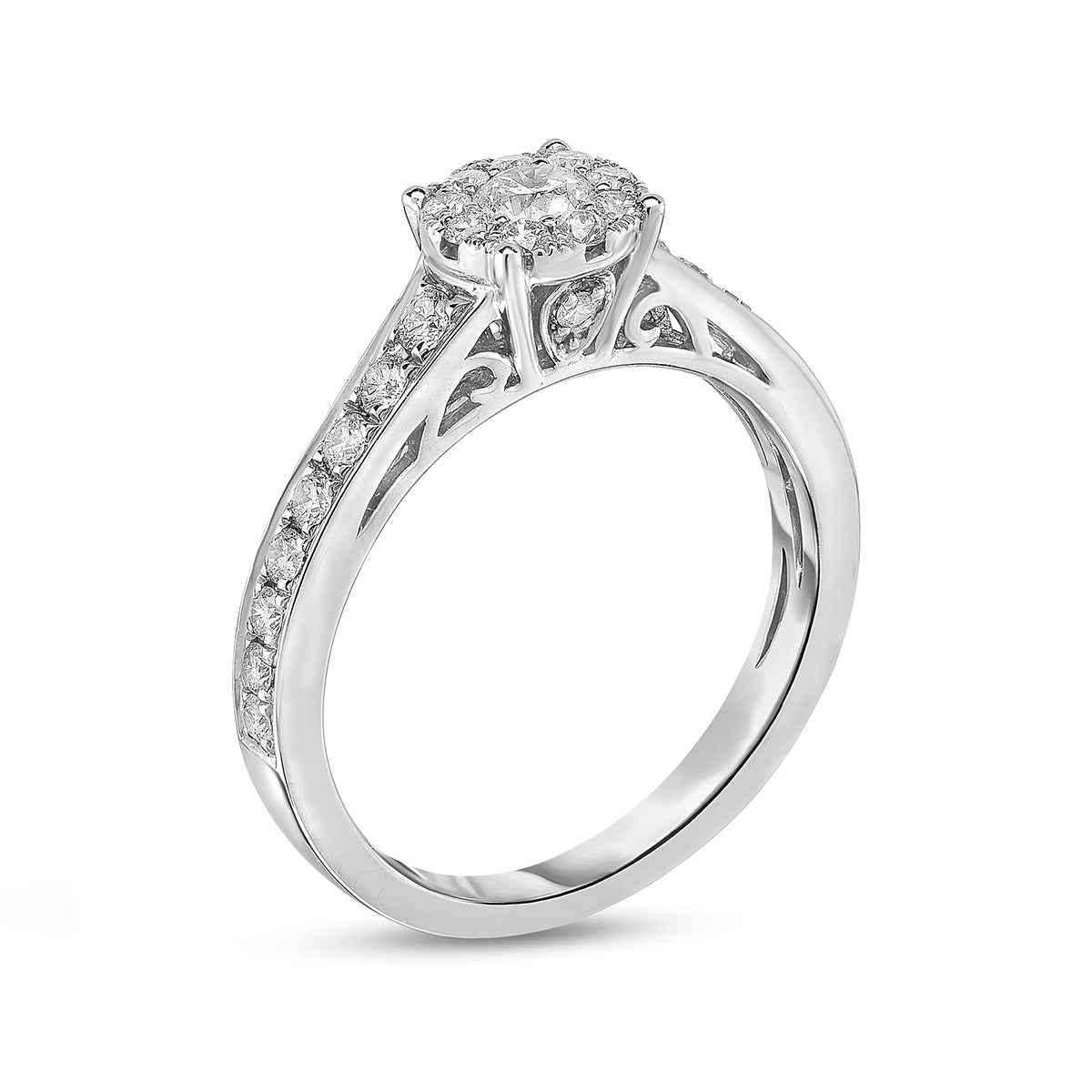 Timeless 5/8 ct. tw. Round Diamond Halo Engagement Ring in 14K White Gold front view