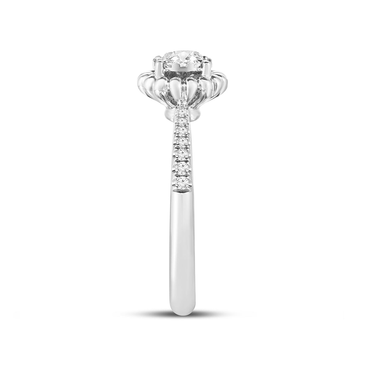 Fairytale Diamonds 1/3 ct. tw. Round Diamond Floral Halo Engagement Ring in 14K White Gold close-up detail