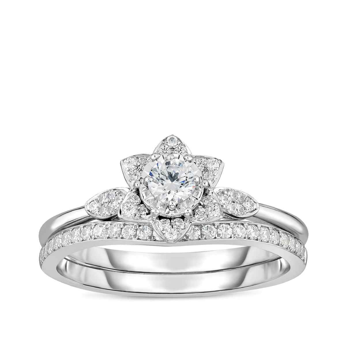 True Promise 3/8 ct. tw. Diamond Floral Halo Wedding Set with Miracle Plate in 14K White Gold