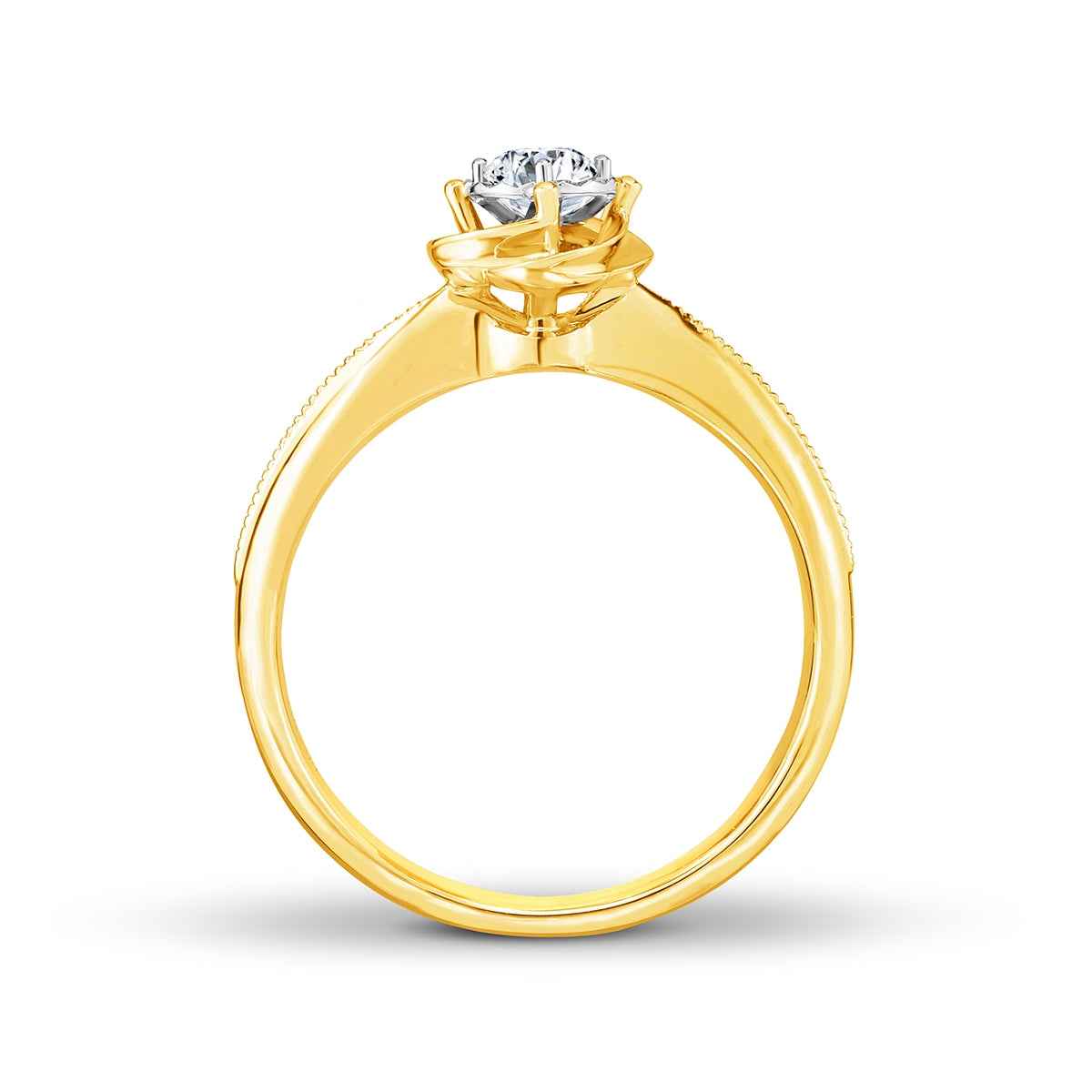 True Promise 1/5 ct. tw. Diamond Milgrain Floral Engagement Ring with Miracle Plate in 14K Yellow Gold front view