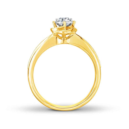 True Promise 1/5 ct. tw. Diamond Milgrain Floral Engagement Ring with Miracle Plate in 14K Yellow Gold front view