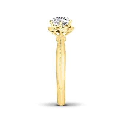 True Promise 1/5 ct. tw. Diamond Milgrain Floral Engagement Ring with Miracle Plate in 14K Yellow Gold close-up detail