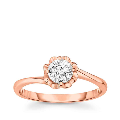 True Promise 1/5 ct. tw. Round Diamond Solitaire Scalloped Engagement Ring with Miracle Plate in 10K Pink Gold