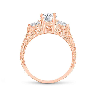 1 ct. tw. 3-Stone Round Diamond Milgrain Engagement Ring in 14K Pink Gold front view