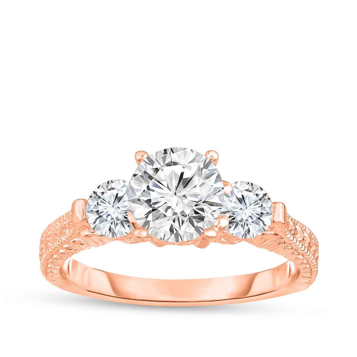 1 ct. tw. 3-Stone Round Diamond Milgrain Engagement Ring in 14K Pink Gold