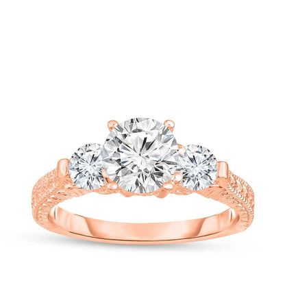 1/2 ct. tw. 3-Stone Round Diamond Milgrain Engagement Ring in 14K Pink Gold