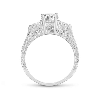 1 ct. tw. 3-Stone Round Diamond Milgrain Engagement Ring in 14K White Gold front view