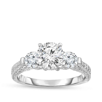 1 ct. tw. 3-Stone Round Diamond Milgrain Engagement Ring in 14K White Gold