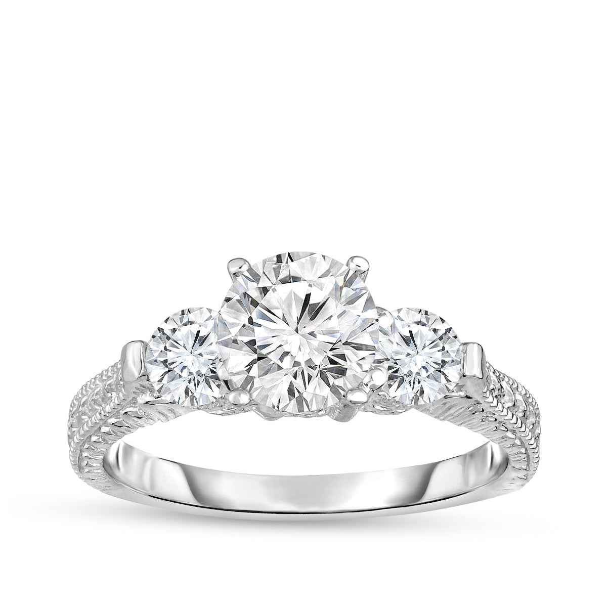 1/2 ct. tw. 3-Stone Round Diamond Milgrain Engagement Ring in 14K White Gold
