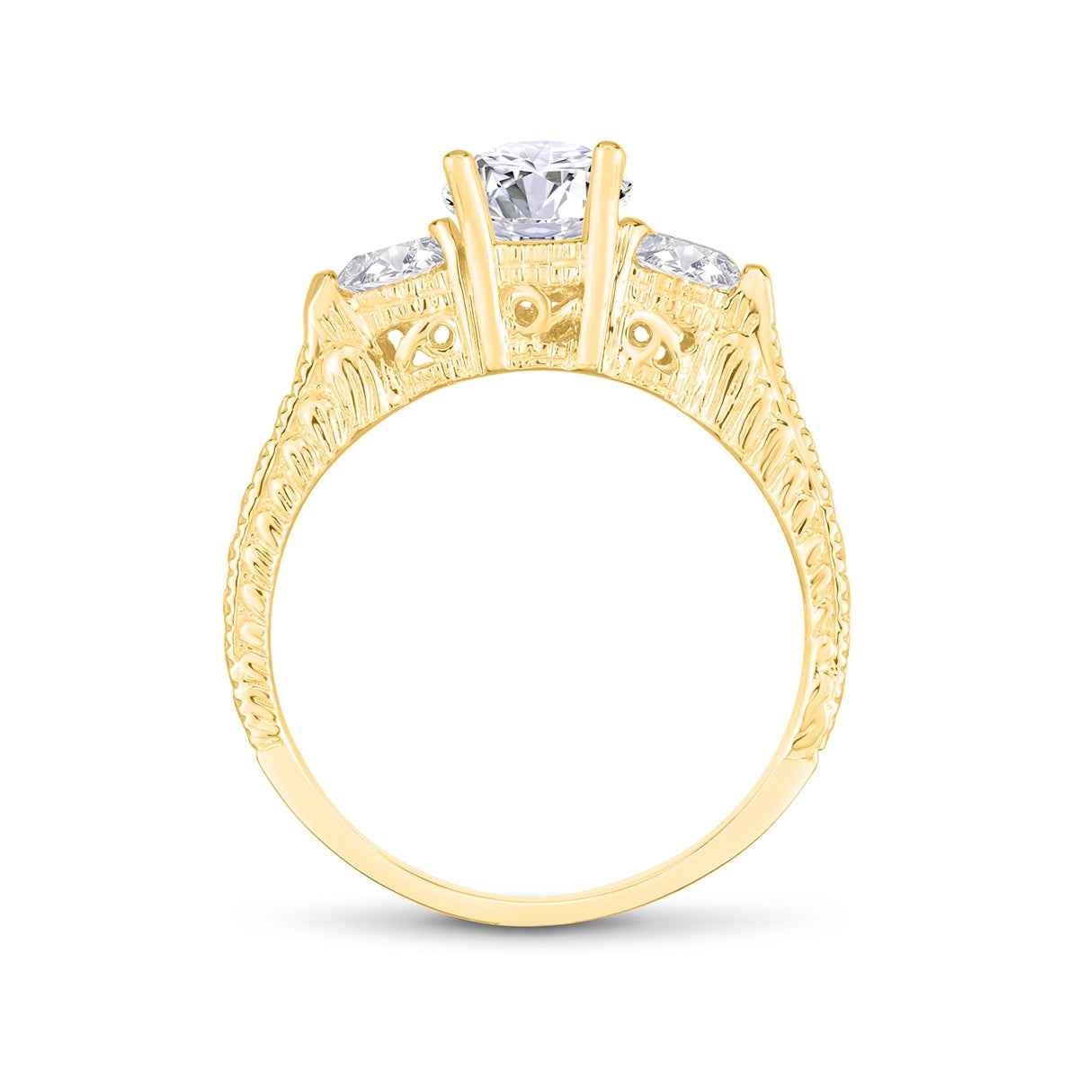 1/2 ct. tw. Round 3-Stone Diamond Milgrain Engagement Ring in 14K Yellow Gold front view