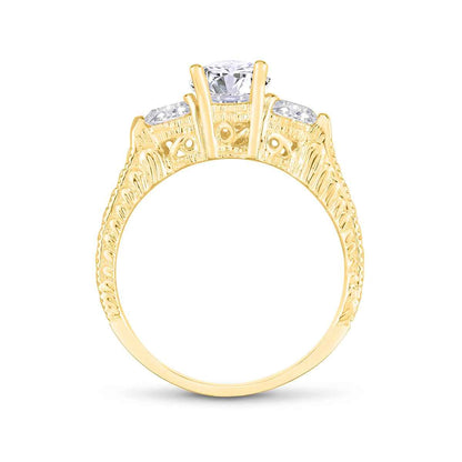 1/2 ct. tw. Round 3-Stone Diamond Milgrain Engagement Ring in 14K Yellow Gold front view