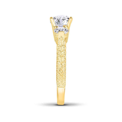 1/2 ct. tw. Round 3-Stone Diamond Milgrain Engagement Ring in 14K Yellow Gold close-up detail