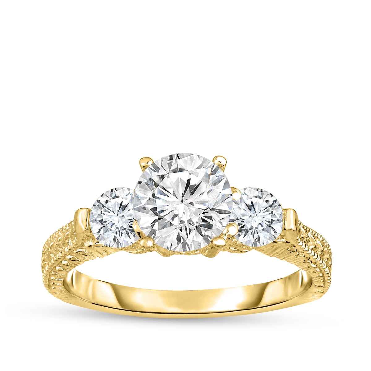 1/2 ct. tw. Round 3-Stone Diamond Milgrain Engagement Ring in 14K Yellow Gold