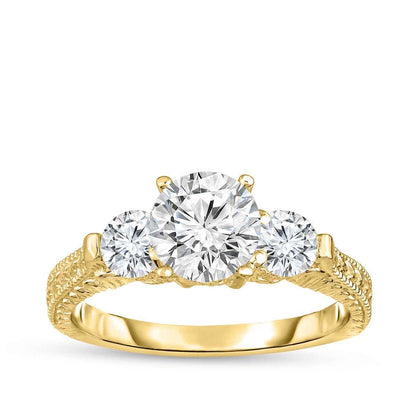 1/2 ct. tw. Round 3-Stone Diamond Milgrain Engagement Ring in 14K Yellow Gold
