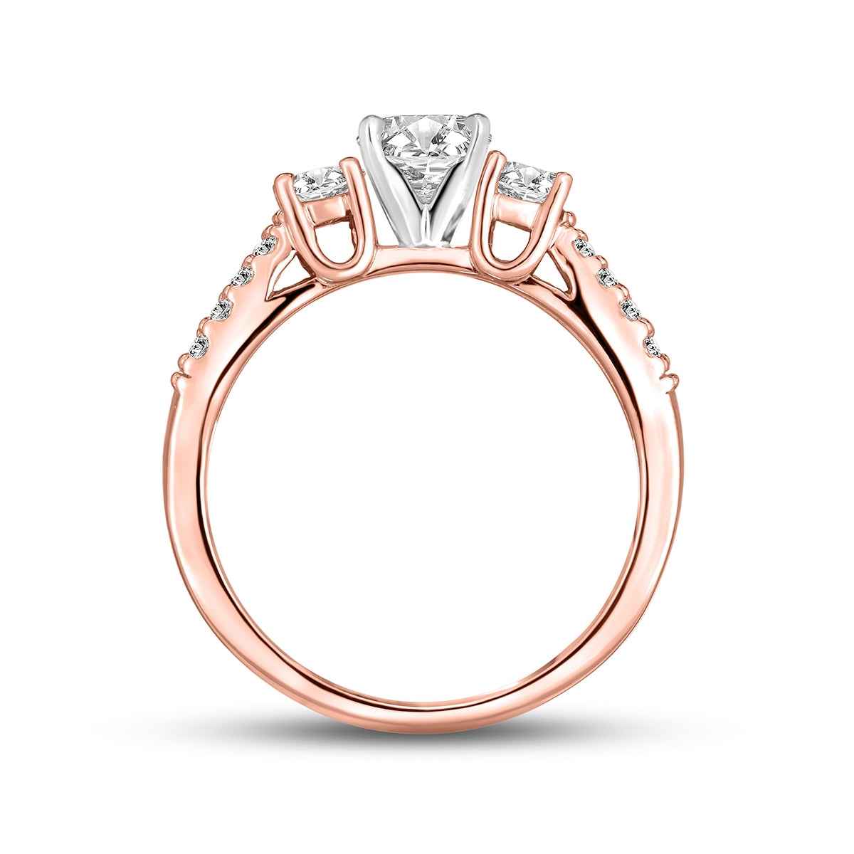1 ct. tw. Round 3-Stone Diamond Split Shank Engagement Ring in 14K Pink Gold front view
