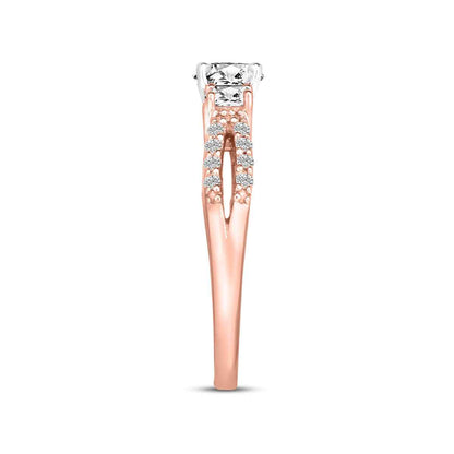 1 ct. tw. Round 3-Stone Diamond Split Shank Engagement Ring in 14K Pink Gold close-up detail