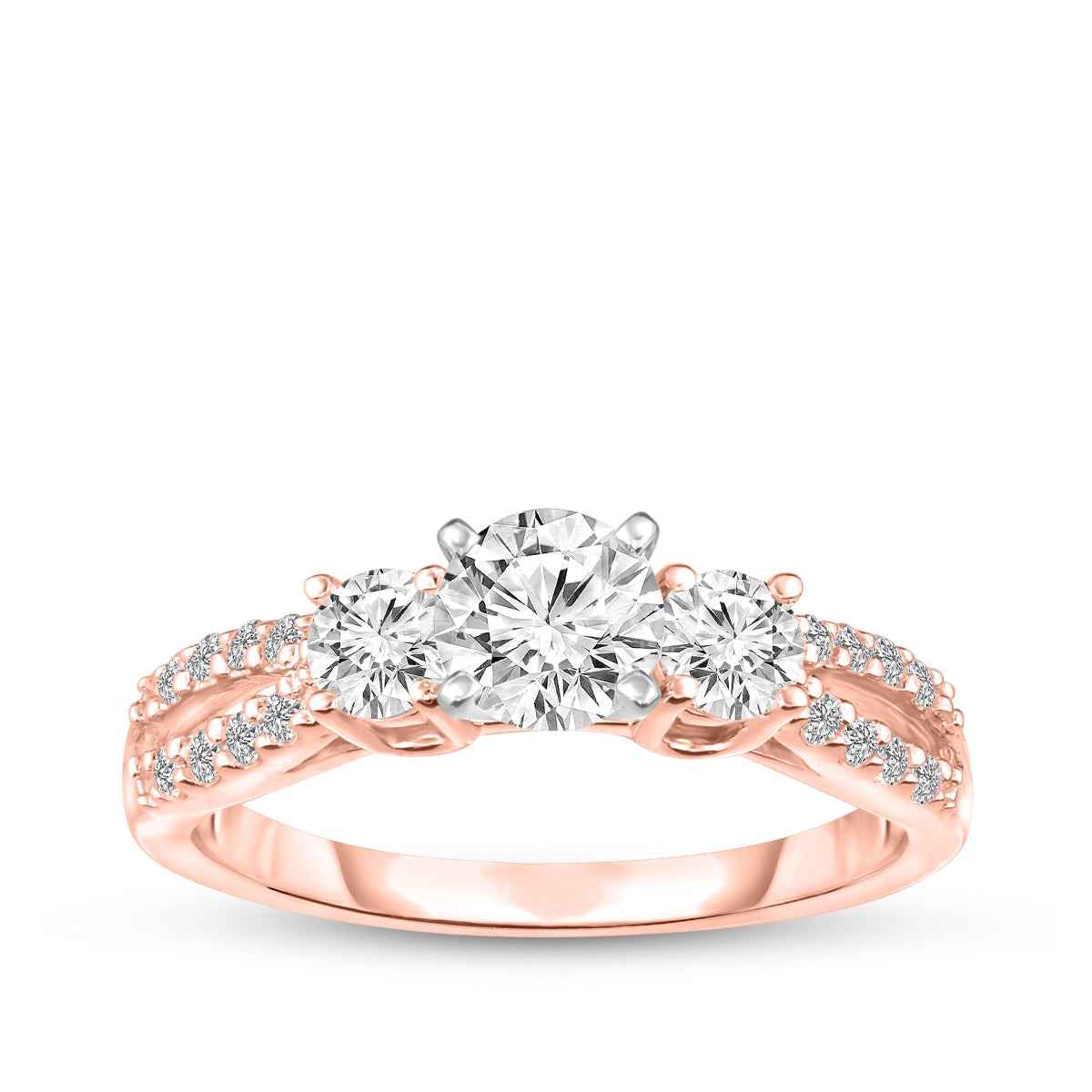 1 ct. tw. Round 3-Stone Diamond Split Shank Engagement Ring in 14K Pink Gold