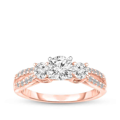 1 ct. tw. Round 3-Stone Diamond Split Shank Engagement Ring in 14K Pink Gold