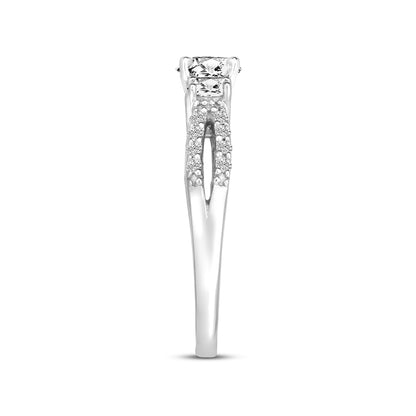 1 ct. tw. 3-Stone Round Diamond Split Shank Engagement Ring in 14K White Gold close-up detail