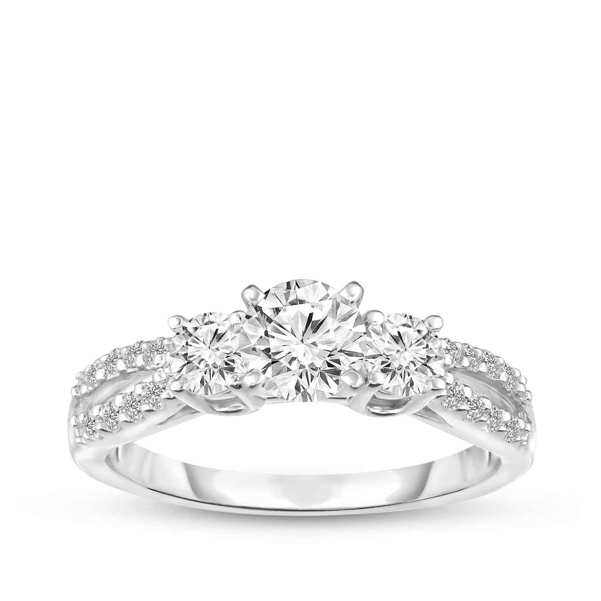 1 ct. tw. 3-Stone Round Diamond Split Shank Engagement Ring in 14K White Gold