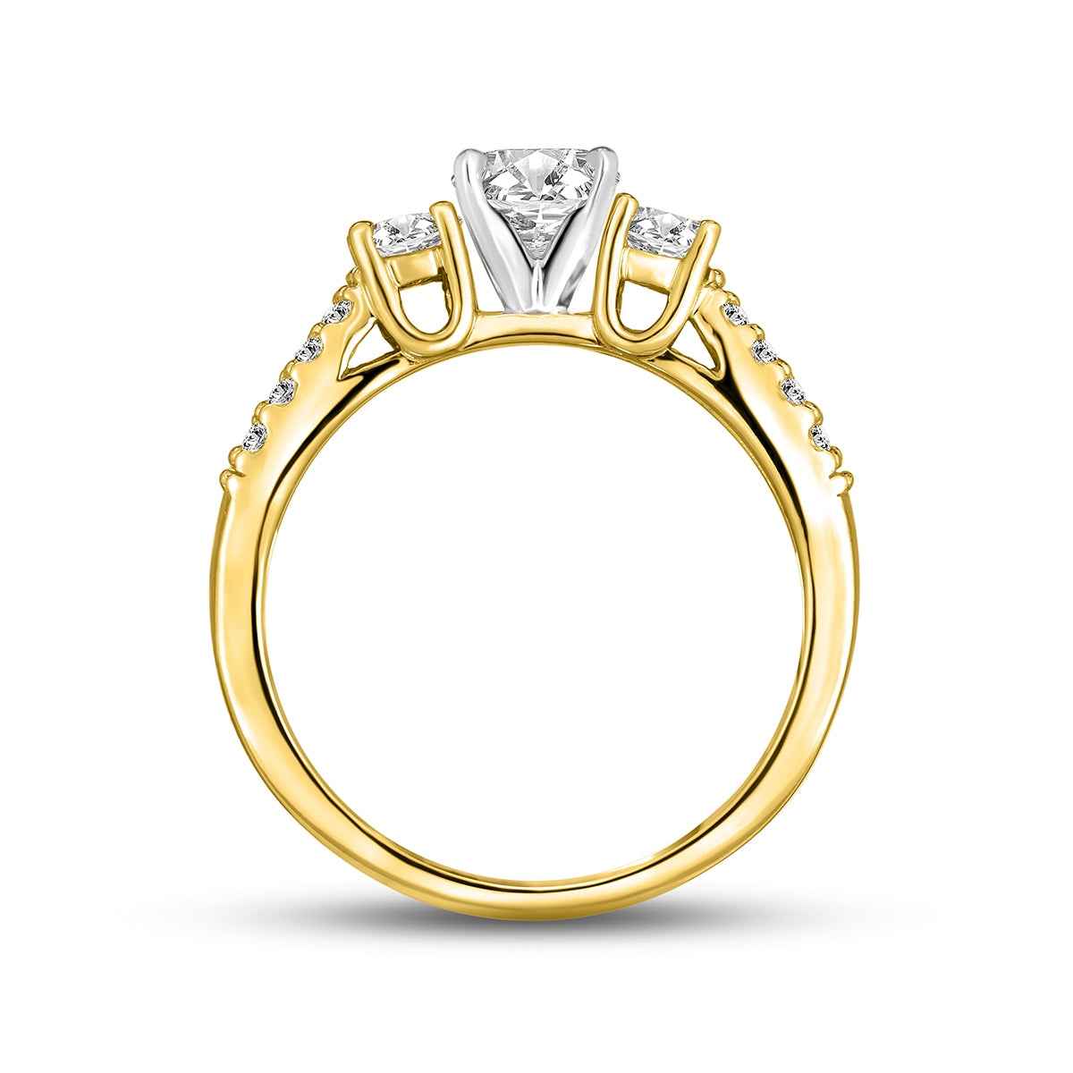 1 ct. tw. 3-Stone Round Diamond Open Engagement Ring in 14K Yellow Gold front view