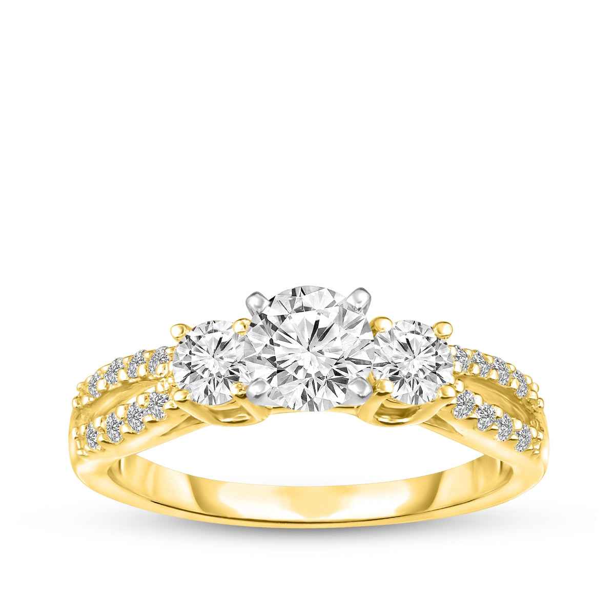 1 ct. tw. 3-Stone Round Diamond Open Engagement Ring in 14K Yellow Gold