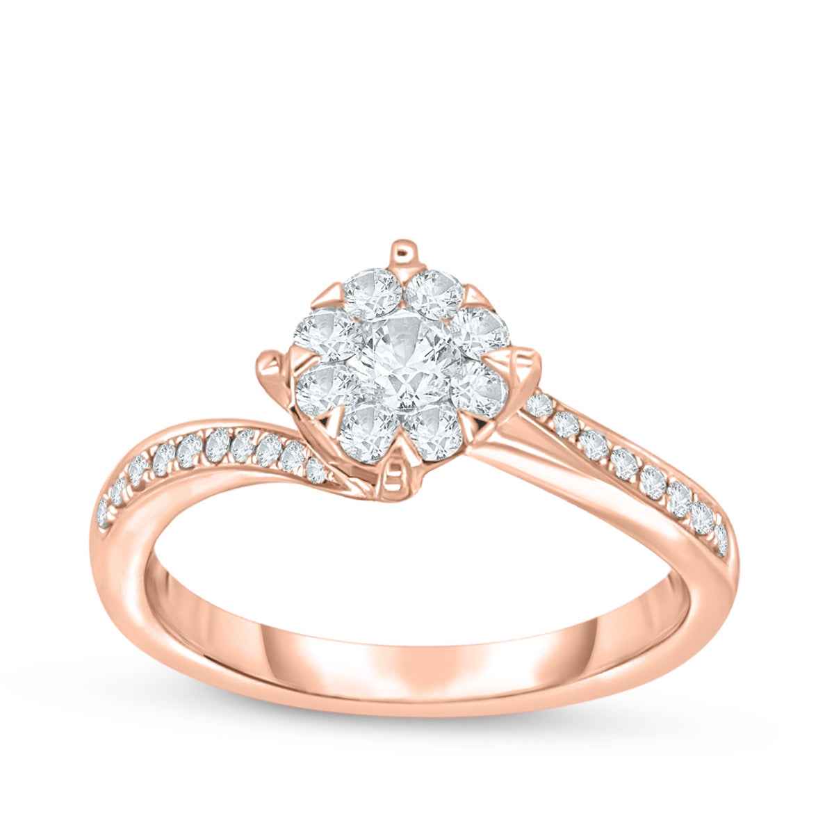 Fairytale Diamonds 3/8 ct. tw. Diamond Cluster Curved Shank Ring in 14K Pink Gold