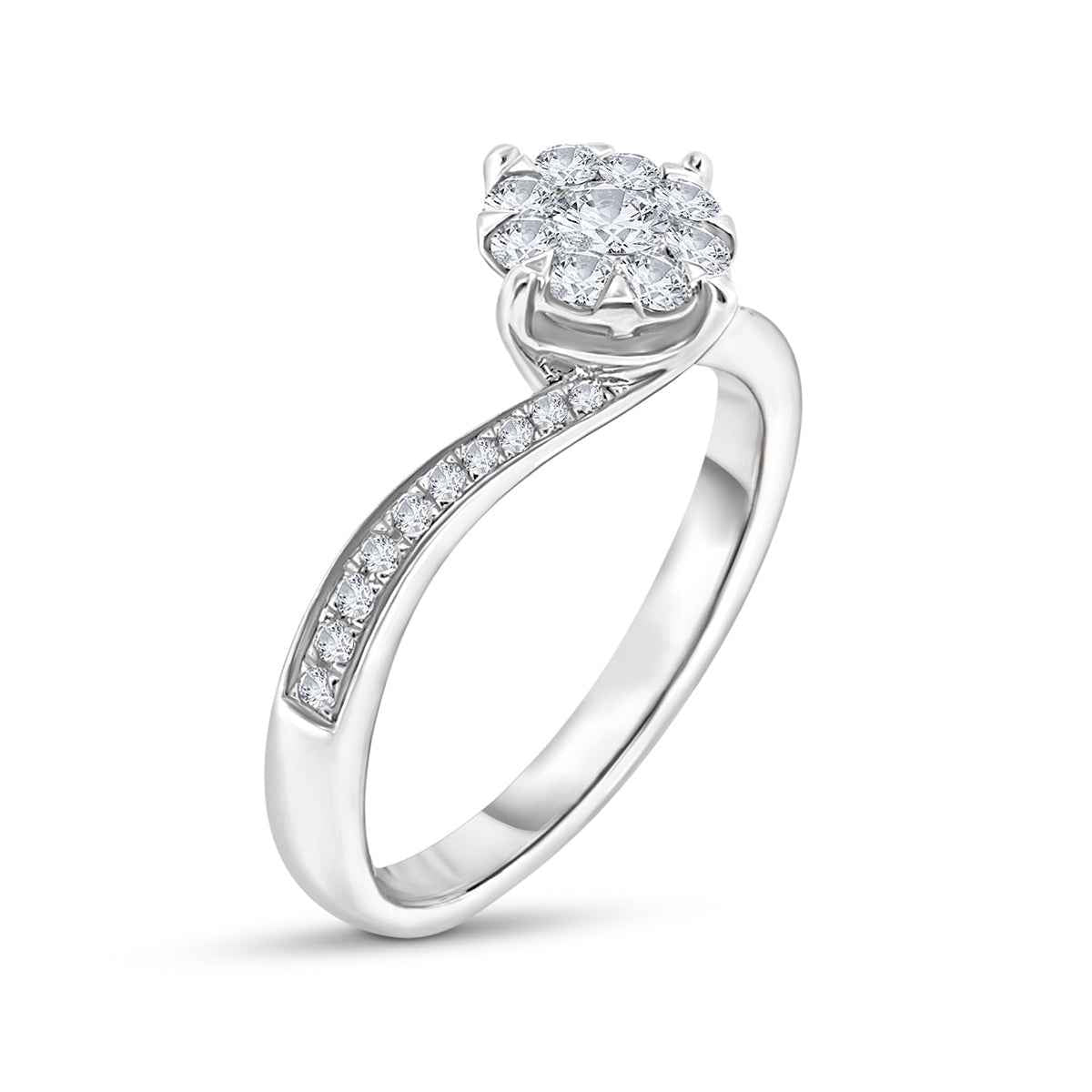 Fairytale Diamonds 3/8 ct. tw. Diamond Cluster Curved Shank Ring in 14K White Gold front view