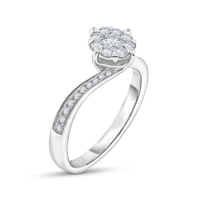 Fairytale Diamonds 3/8 ct. tw. Diamond Cluster Curved Shank Ring in 14K White Gold front view
