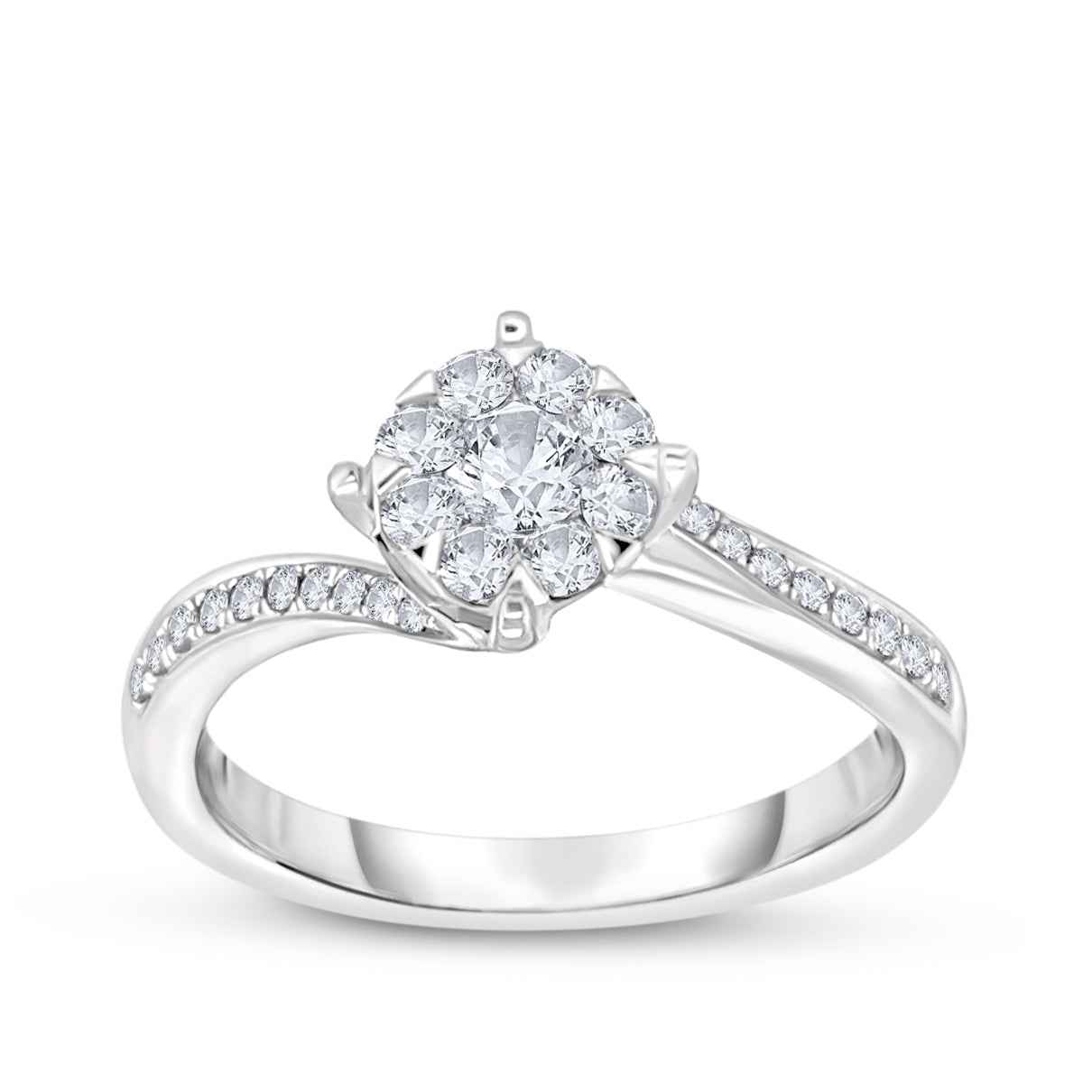 Fairytale Diamonds 3/8 ct. tw. Diamond Cluster Curved Shank Ring in 14K White Gold