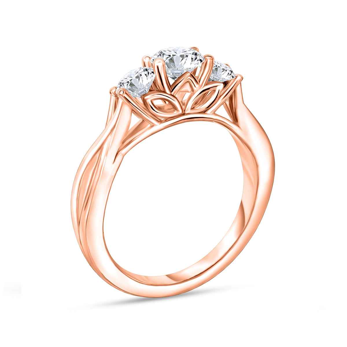 1 ct. tw. 3-Stone Round Diamond Twist Engagement Ring in 14K Pink Gold front view