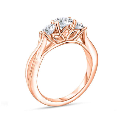 1 ct. tw. 3-Stone Round Diamond Twist Engagement Ring in 14K Pink Gold front view