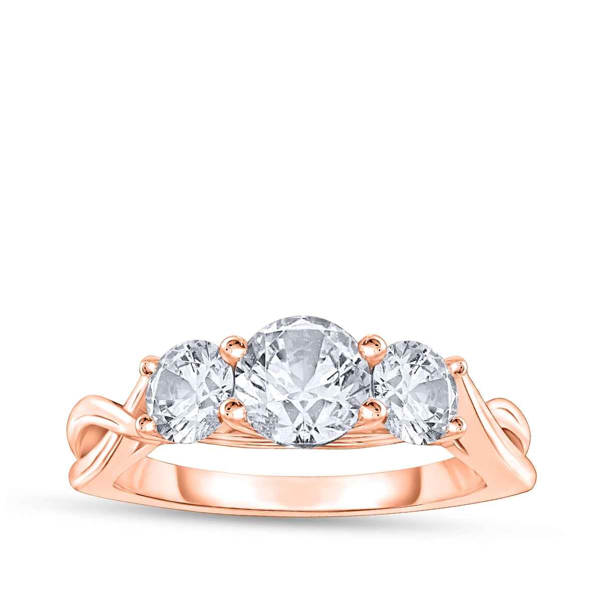 1 ct. tw. 3-Stone Round Diamond Twist Engagement Ring in 14K Pink Gold