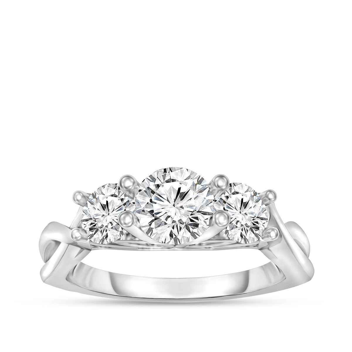 1 ct. tw. 3-Stone Round Diamond Twist Engagement Ring in 14K White Gold